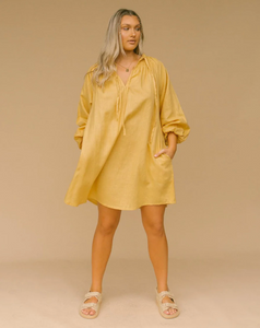 Adele Shirred Smock Dress - Yellow