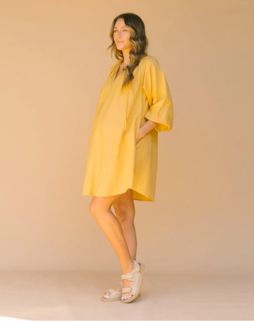 Adele Shirred Smock Dress - Yellow