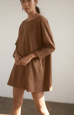 Load image into Gallery viewer, Cotton Slub L/S Tee Dress Chocolate
